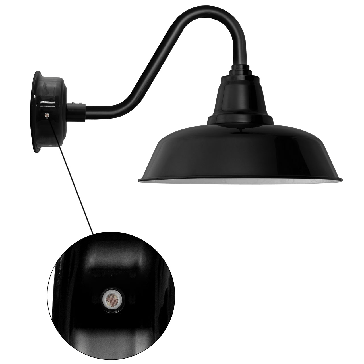 14 Black Shade Base With Contemporary White Led Barn Light