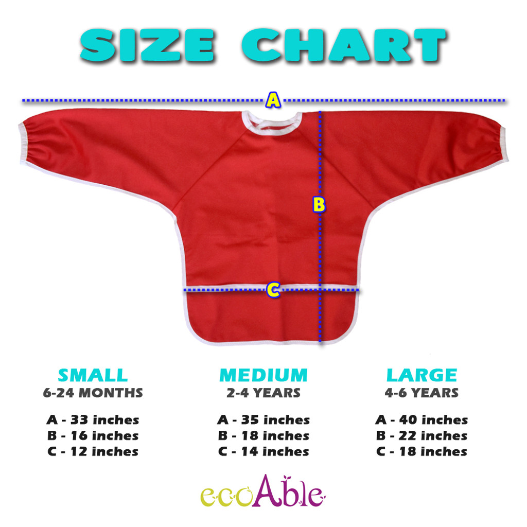 Art Smock for Kids or Long Sleeve Bib for Kids, Large 4-6 Years