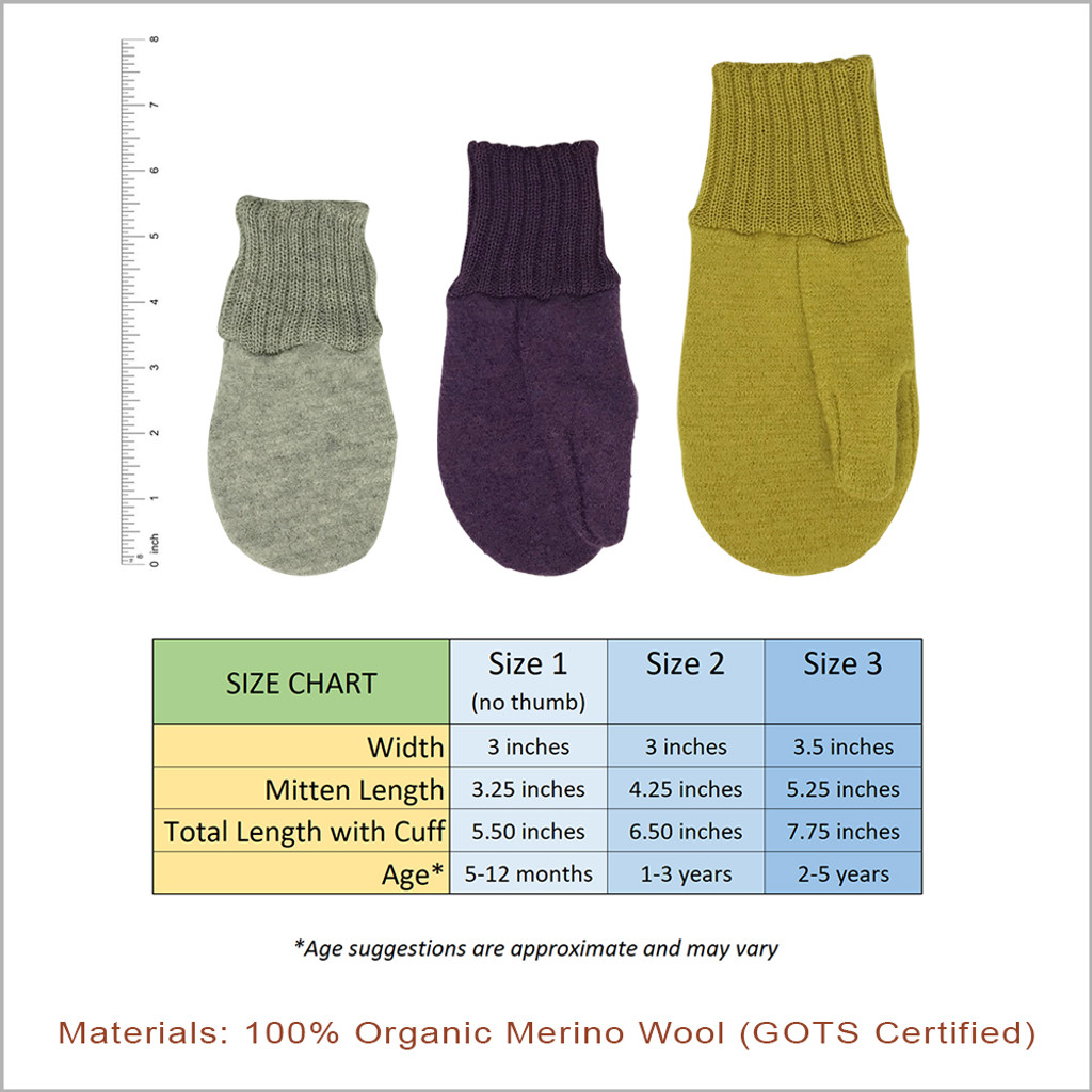 Toddler and Kids Mittens: 100% Organic Merino Wool, 5 months - 5 years
