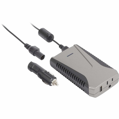 The APV10US1 100w Slim Line Mobile Inverter provides 150 watts of portable power for charging and operating multiple devices in your vehicle. It converts 12V DC power into standard household 110V AC power to run a wide variety of electronics, such as smartphones, laptops, tablets, GPS units, game systems, portable TVs, DVD players and MP3 players, as well as low-power lights, camping accessories, battery rechargers for small battery-operated power tools, and mobile office equipment.To prevent you from running down your battery, the APV10US1 turns off automatically when the input voltage falls to 10V. Likewise, the unit will also shut down if it gets too hot (for instance, because the connected devices exceed 150 watts). A built-in  entilation fan keeps the interior cool during extended use. The durable metal housing is engineered to withstand the rigors of road trips, campouts, business trips and family vacations. No maintenance is required.
