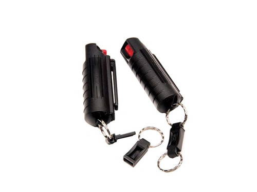 Our keychain spray delivers powerful protection in a stylish, durable, molded holster and belt clip.  Simply hold it in your hand or clip it to your belt or purse, and youll always have ready access to this powerful protector.  This pepper spray measures 180,000 Scoville Heat Units with a guaranteed heat rating, so you can use it to stop almost any assailant in their tracks.  This item cannot be shipped 1-Day or 2-Day Service.  Due to carrier restrictions and local law we cannot ship this item to:  Massachusetts, New York, or outside the continental United States