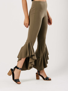 Khaki Extreme Ruffle Hem Trousers