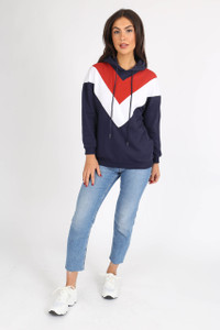 Navy Chevron Colour Block Hooded Sweat