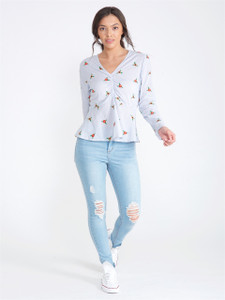 Blue Ditsy Floral Embroidered Top