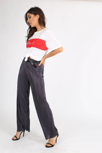 Charcoal Wide Leg Plissé Trousers