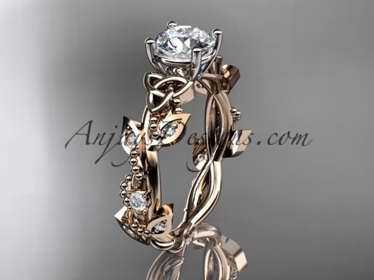 Irish Celtic Wedding Rings Rose Gold Leaf Bridal Ring Ct759