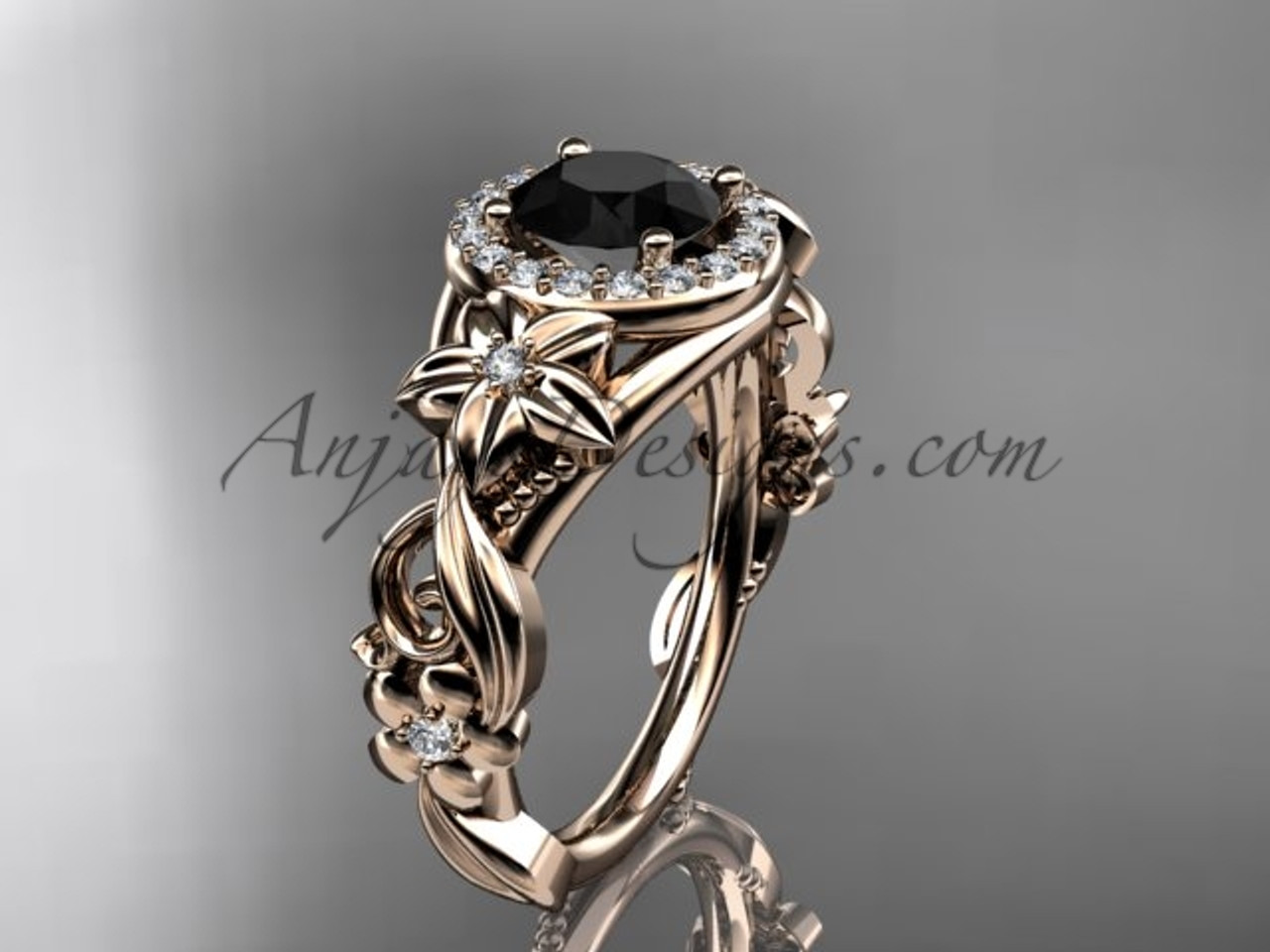 14kt rose gold diamond unique engagement ring wedding ring black diamond