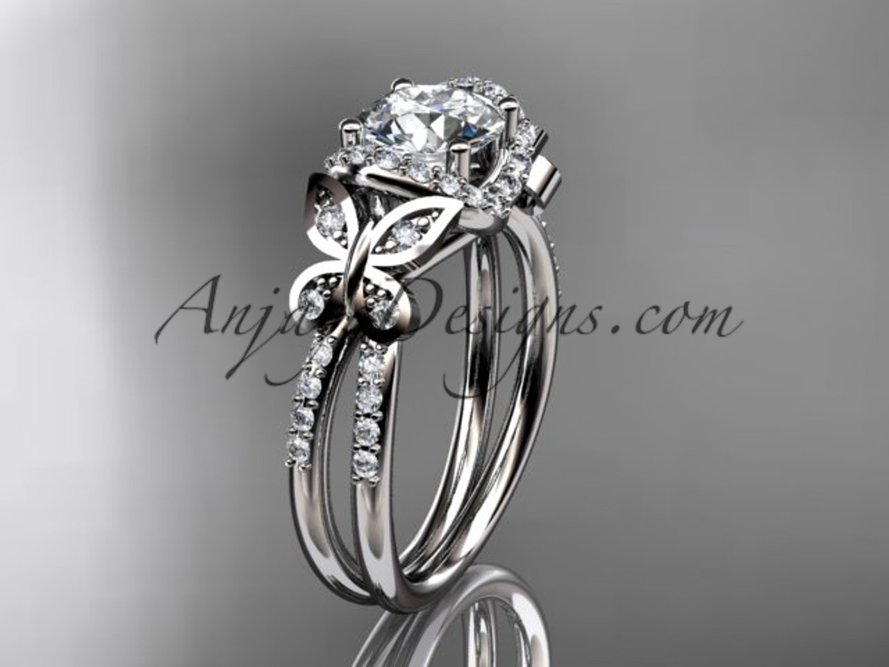 14kt white gold diamond butterfly wedding ring engagement ring ADLR141