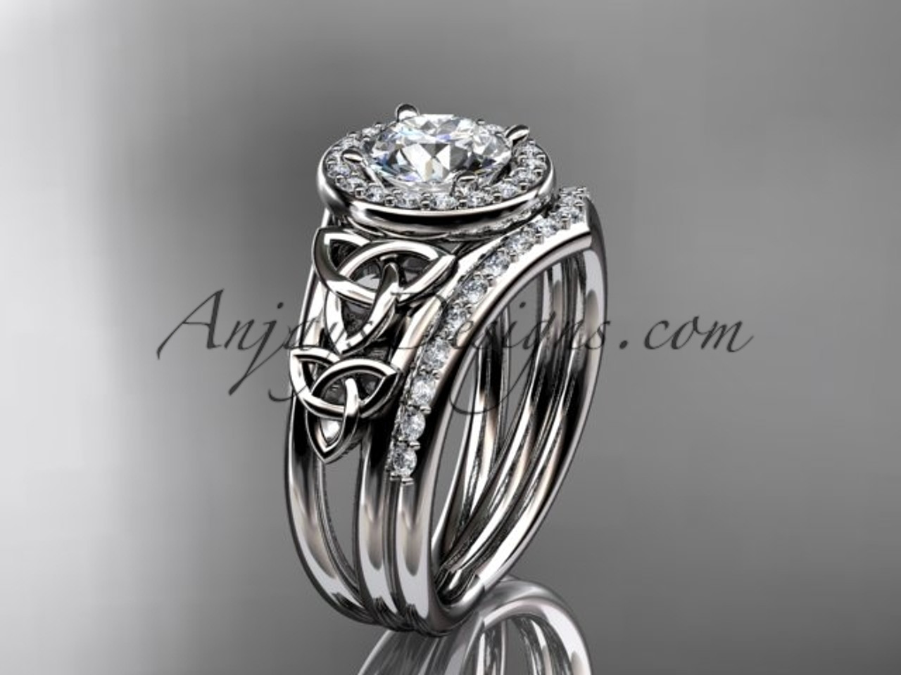 14kt white gold diamond celtic trinity knot engagement ring wedding set