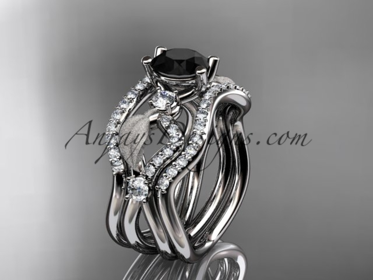 14kt white gold diamond leaf and vine wedding ring engagement ring