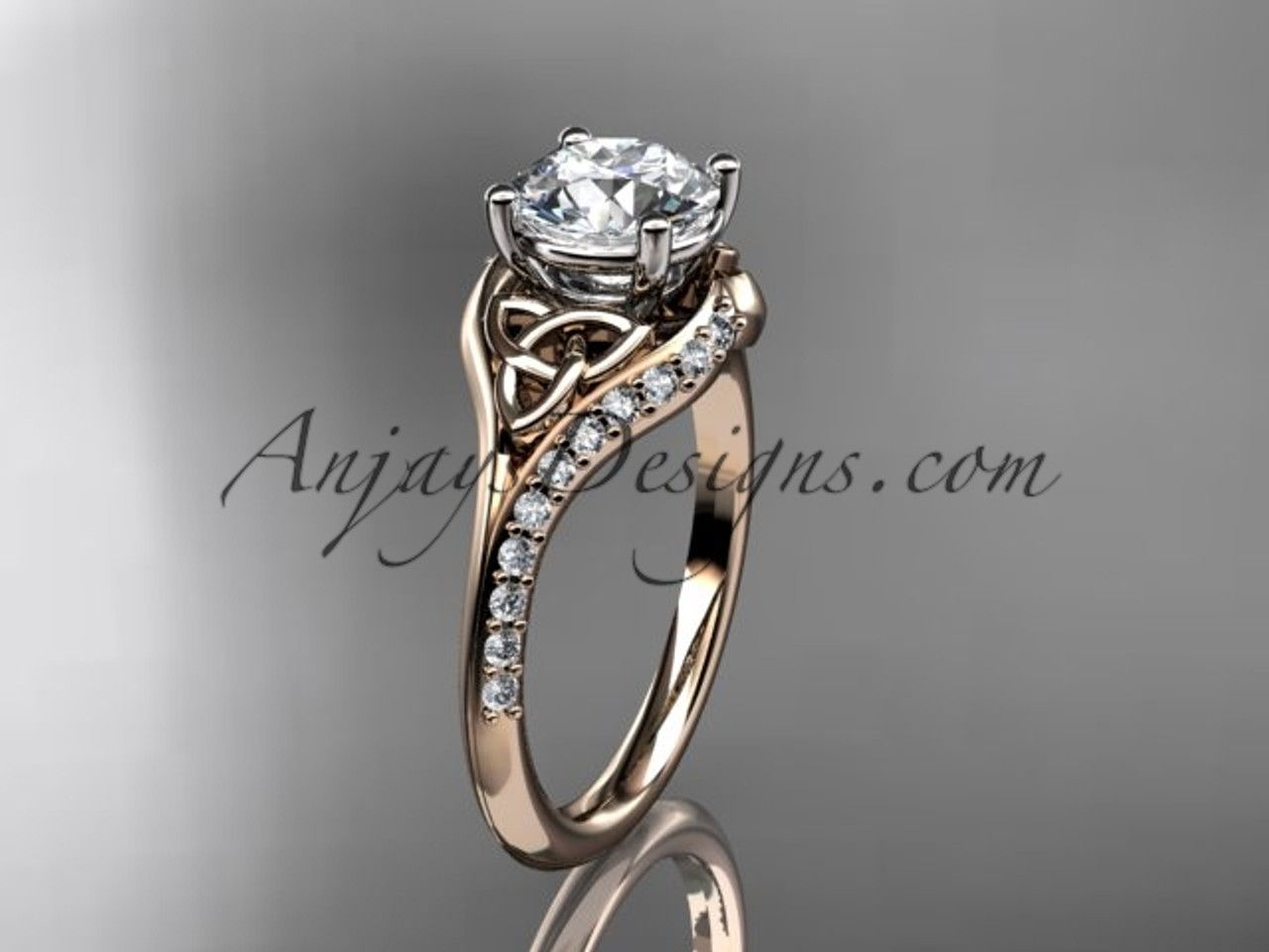 14kt rose gold diamond celtic trinity knot engagement ring wedding ring