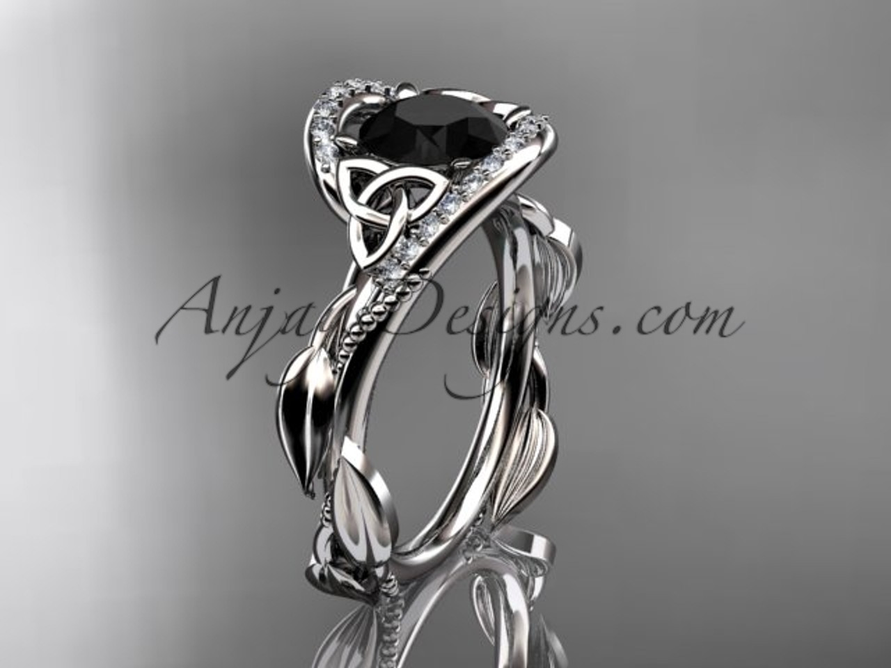  Scottish  Celtic  Wedding  Ring  White  Gold  Black Diamond CT764