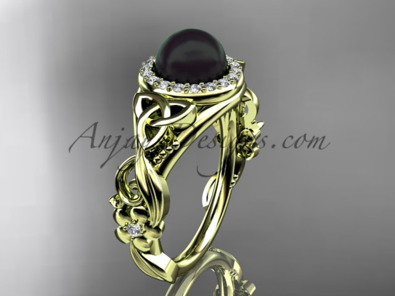 Halo Black Pearl Wedding Rings Yellow Gold Ring Ctbp7300 Halo Black Pearl Wedding Rings Yellow Gold Engagement Ring Ctbp7300