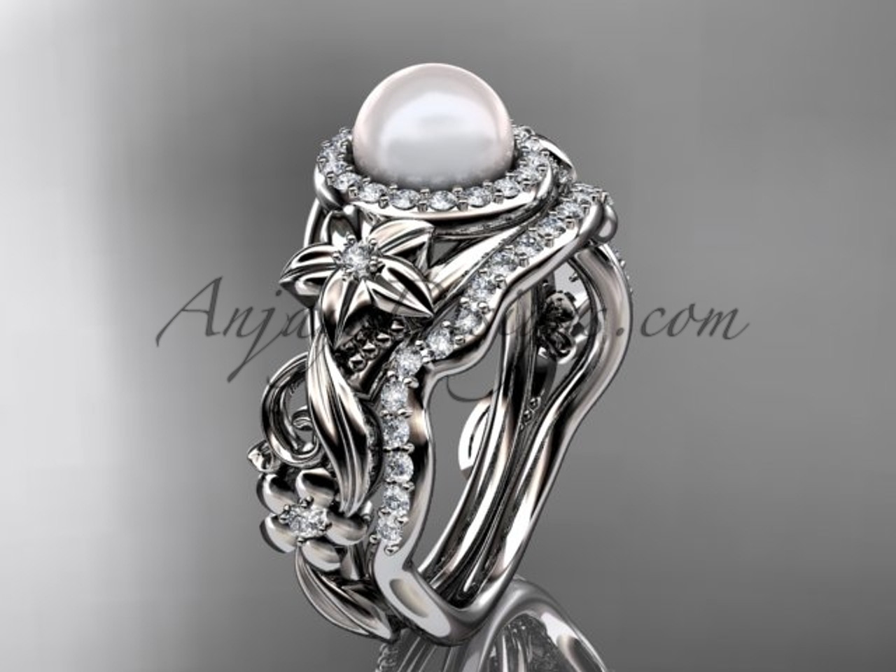 Pearl Wedding Ring Sets Platinum Halo Ring AP300S Pearl Wedding Ring Sets Platinum Halo Ring AP300S