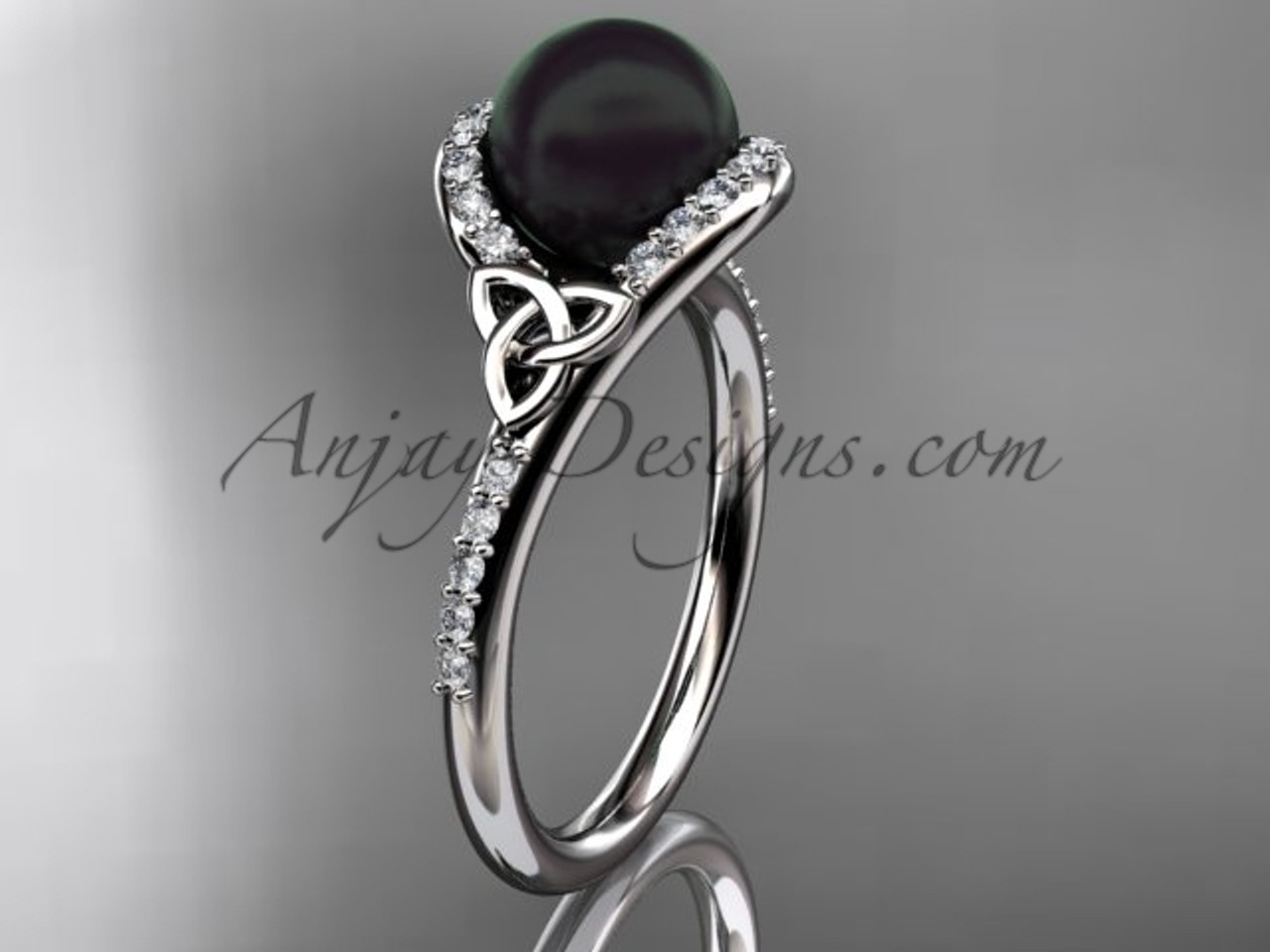 Black Pearl Celtic Engagement Rings Platinum Ring Ctbp7317