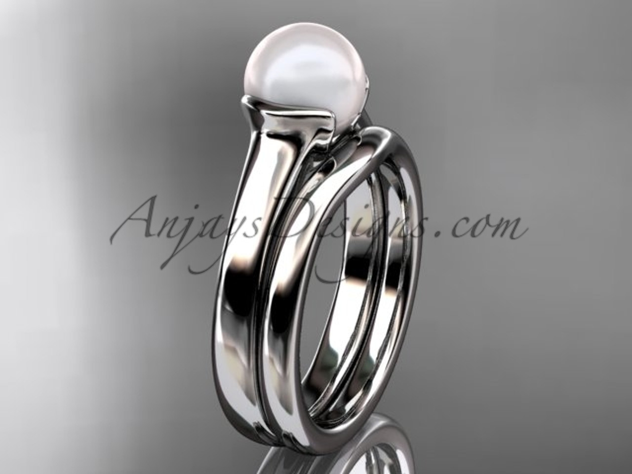 Platinum Vintage Pearl Bridal Ring Set VP10016S Platinum Vintage Pearl Bridal Ring Set VP10016S