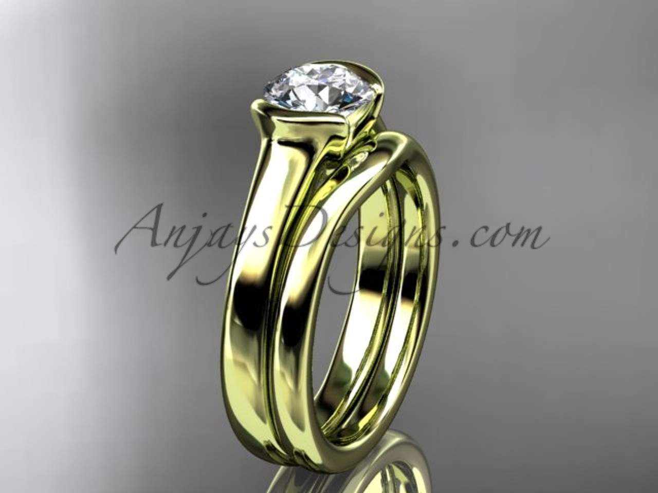 Simple Wedding Ring Set Yellow Gold Moissanite Vd10016s