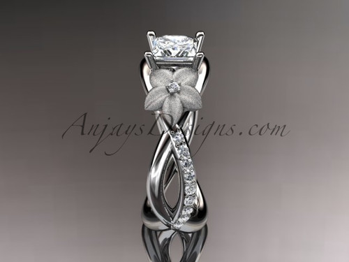 14kt white gold diamond floral leaf and vine wedding ring engagement ...