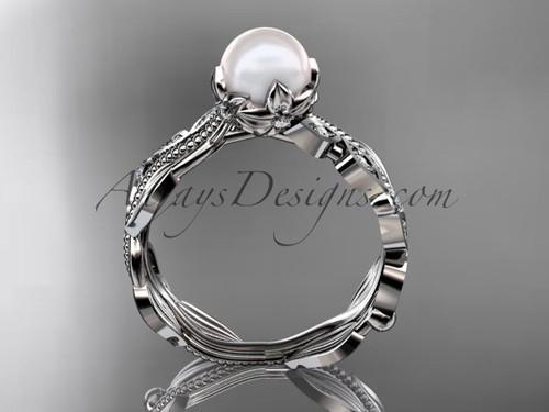 14kt White Gold Diamond Pearl Unique Engagement Ring Wedding 14kt White Gold Diamond Pearl Unique Engagement Ring Wedding Ap342