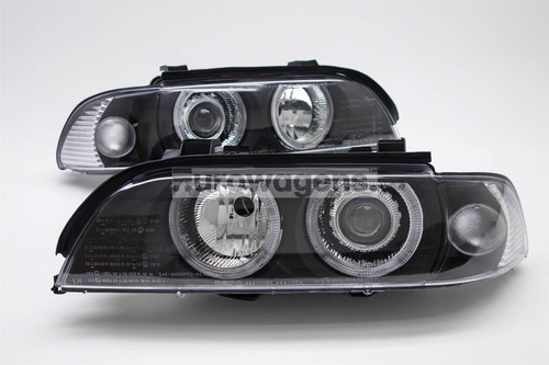 Angel eyes headlights set black BMW 5 Series 95-00