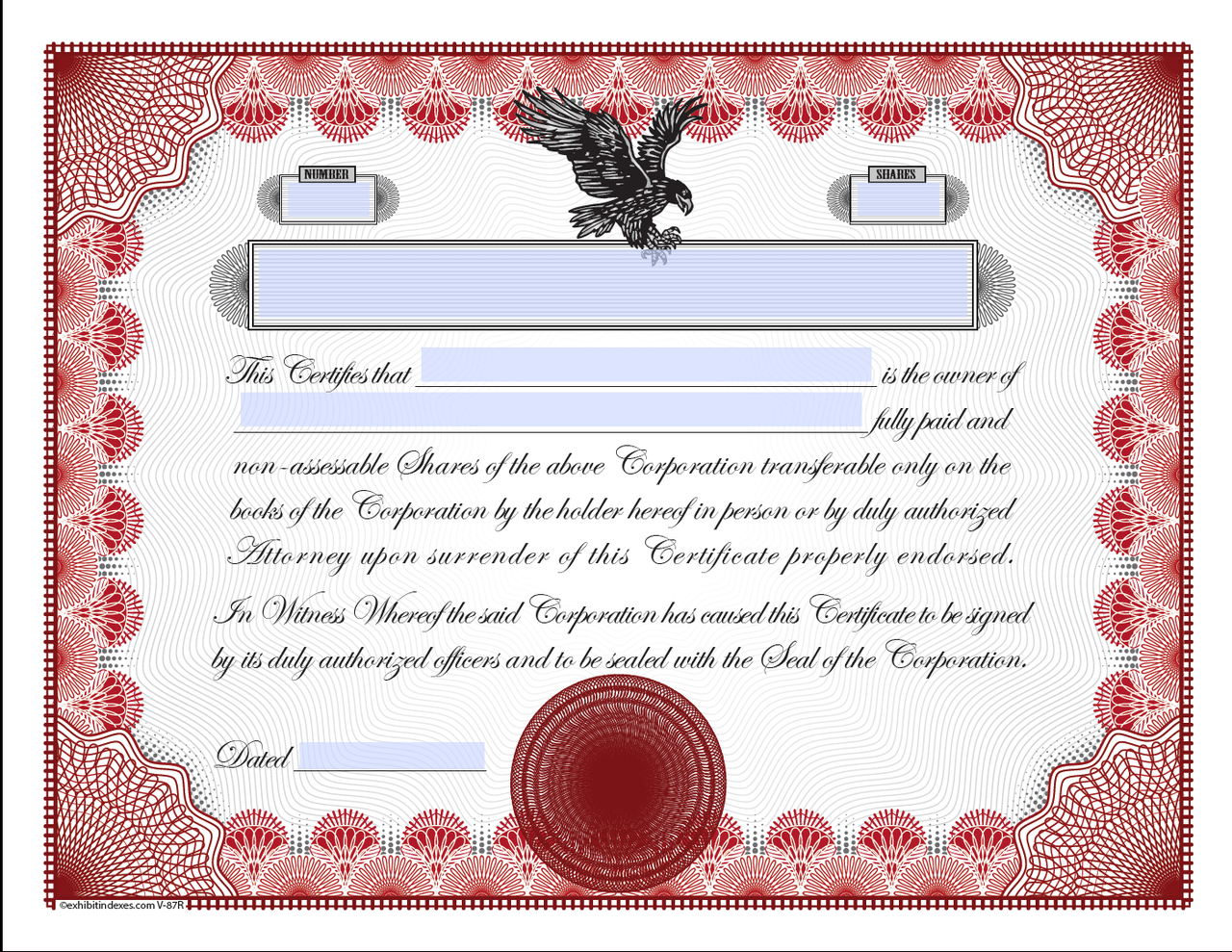 Stock Certificate Template - ExhibitIndexes.com