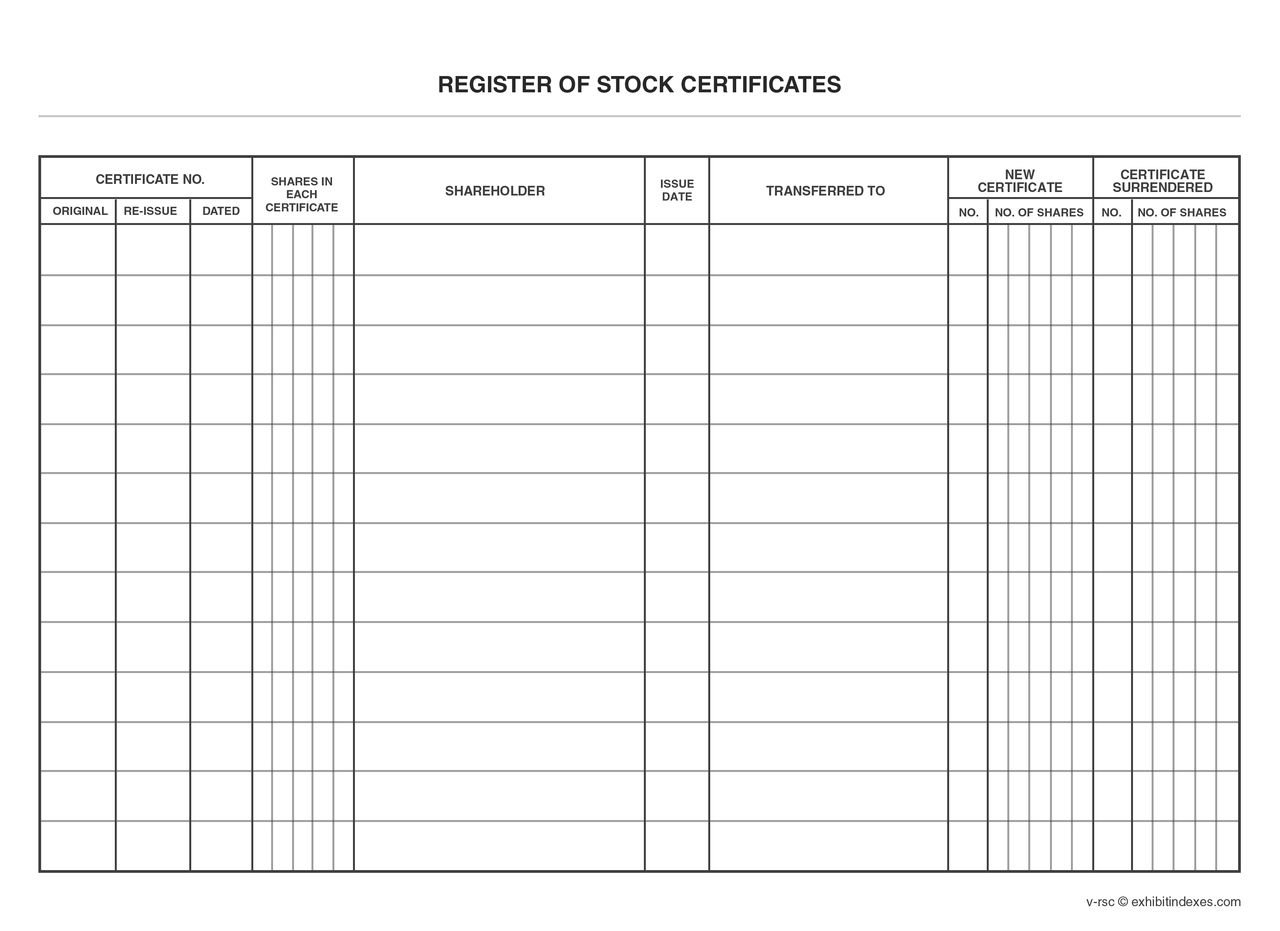 Downloadable Stock Register Form ExhibitIndexes com