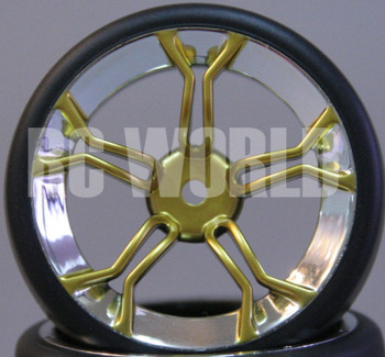 RC Car 1/10 DRIFT WHEELS TIRES Package 3 MM Offset GOLD 5 Star w/ CHROME LIP RC Car 1/10 DRIFT WHEELS TIRES Package 3 MM Offset GOLD 5 Star w/ CHROME LIP