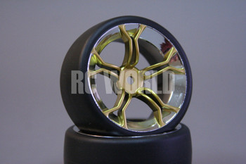 RC Car 1/10 DRIFT WHEELS TIRES Package 3 MM Offset GOLD 5 Star w/ CHROME LIP RC Car 1/10 DRIFT WHEELS TIRES Package 3 MM Offset GOLD 5 Star w/ CHROME LIP
