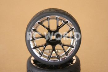 RC 1/10 CAR TIRES WHEELS RIMS SEMI- SLICKS KYOSHO TAMIYA HPI BLACK CHROME LIP #1 RC 1/10 CAR TIRES WHEELS RIMS SEMI- SLICKS KYOSHO TAMIYA HPI BLACK CHROME LIP #1