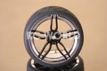 RC 1/10 CAR TIRES WHEELS RIMS SEMI- SLICKS KYOSHO TAMIYA HPI BLACK CHROME LIP #2 RC 1/10 CAR TIRES WHEELS RIMS SEMI- SLICKS KYOSHO TAMIYA HPI BLACK CHROME LIP #2