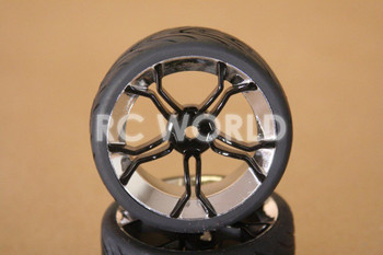 RC 1/10 CAR TIRES WHEELS RIMS SEMI- SLICKS KYOSHO TAMIYA HPI BLACK CHROME LIP #3 RC 1/10 CAR TIRES WHEELS RIMS SEMI- SLICKS KYOSHO TAMIYA HPI BLACK CHROME LIP #3
