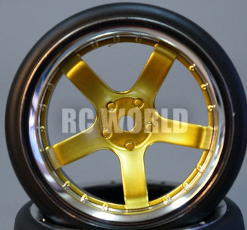 RC Car 1/10 DRIFT WHEELS TIRES Package 6MM Offset GOLD W/ CHROME LIP 5 Star RC Car 1/10 DRIFT WHEELS TIRES Package 6MM Offset GOLD W/ CHROME LIP 5 Star