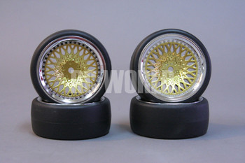 RC Car 1/10 DRIFT WHEELS TIRES Package 6MM Offset GOLD w/ CHROME LIP *SET OF 4* RC Car 1/10 DRIFT WHEELS TIRES Package 6MM Offset GOLD w/ CHROME LIP *SET OF 4*