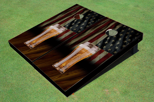 Custom American Flag With Pilsner Cornhole Board set Custom American Flag With Pilsner Cornhole Board set