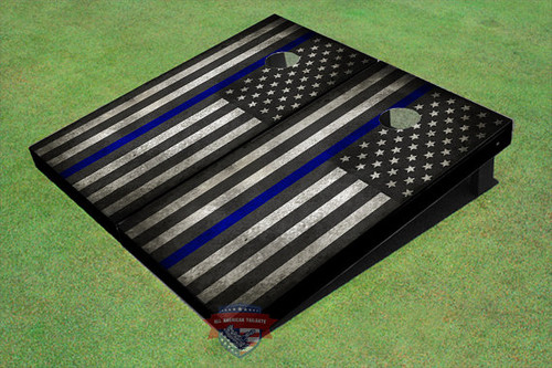 Custom Black And White American Flag "Thin Blue Line" Cornhole Board set Custom Black And White American Flag "Thin Blue Line" Cornhole Board set