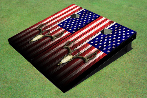 American Flag Deer Skull Themed Cornhole Boards American Flag Deer Skull Themed Cornhole Boards