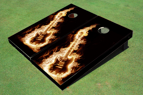 Flaming Guitar Custom Cornhole Board Flaming Guitar Custom Cornhole Board