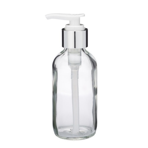 4 oz Clear Glass Boston Round (Silver Lotion Pump) | Berlin