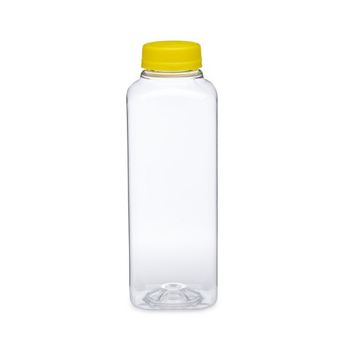 Download 16oz Clear PET Square Beverage Bottles (Yellow Cap) | Berlin Yellowimages Mockups