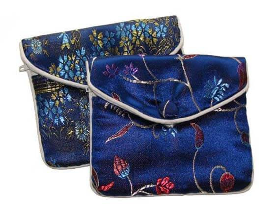 Dark Blue Chinese Silk Pouches for Sale Online