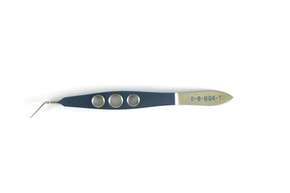 Precision Blue And Gold Titanium Nevyas Capularhexis Forceps On A 3 Hole Handle With Extremely Thing Shanks, 11mm From Tip To Bend, Cystotome Shaped Tips, And An Overall Length Of 4" (100mm) Precision Blue And Gold Titanium Nevyas Capularhexis Forceps On A 3 Hole Handle With Extremely Thing Shanks, 11mm From Tip To Bend, Cystotome Shaped Tips, And An Overall Length Of 4" (100mm)