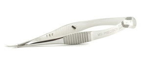 Vannas Curved Capsulotomy Scissors, Serrated Handle With Polished Finish, 6mm Blades, Sharp Pointed Tips, 8mm Mid Screw To Tip, And Overall Length Of 3 1/8" (80mm) Vannas Curved Capsulotomy Scissors, Serrated Handle With Polished Finish, 6mm Blades, Sharp Pointed Tips, 8mm Mid Screw To Tip, And Overall Length Of 3 1/8" (80mm)