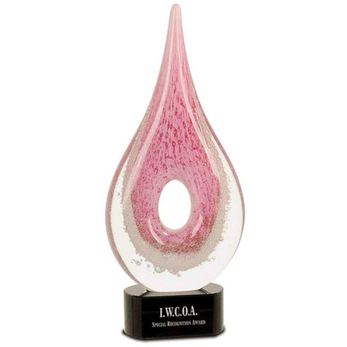 pink teardrop art glass trophy classic achievements inc