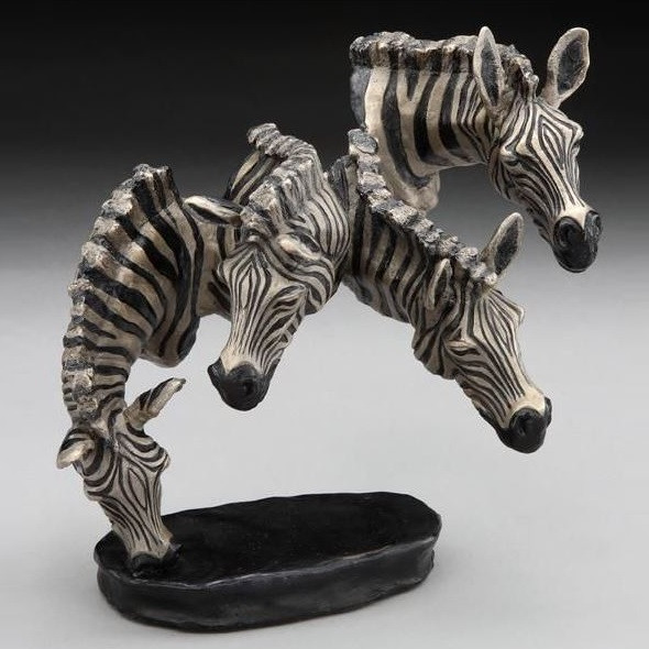 Zebra Sculpture Watering Hole Bronze Mark Hopkins