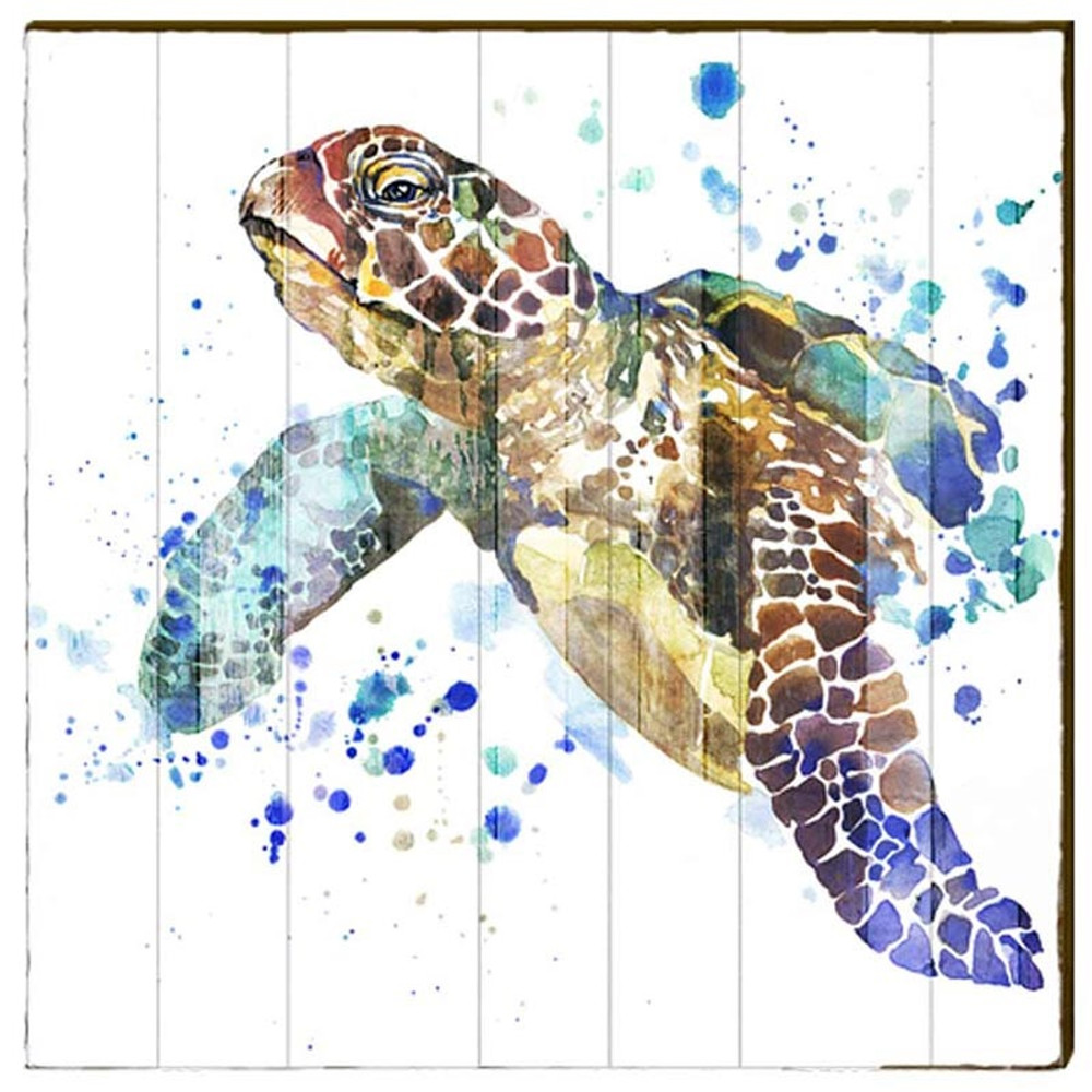 Sea Turtle Watercolor Wood Art | 30x30 | Mill Wood Art