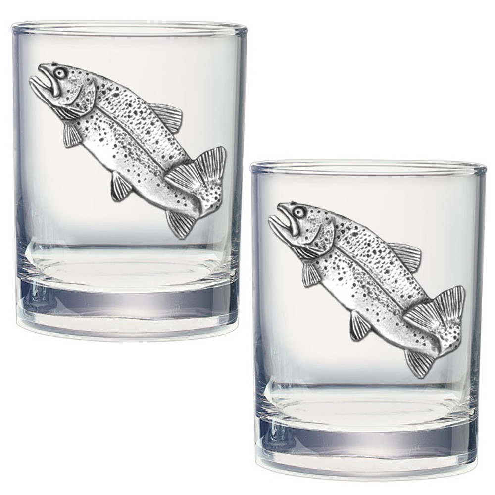 Trout Double Old Fashioned Glass Set Barware Heritage Pewter