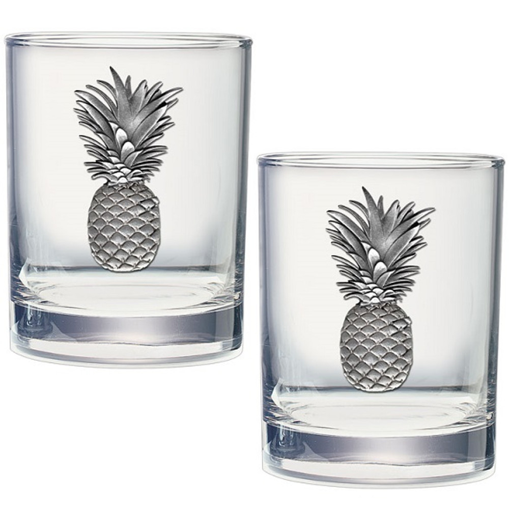Pineapple Double Old Fashion Glass Set Barware Heritage Pewter
