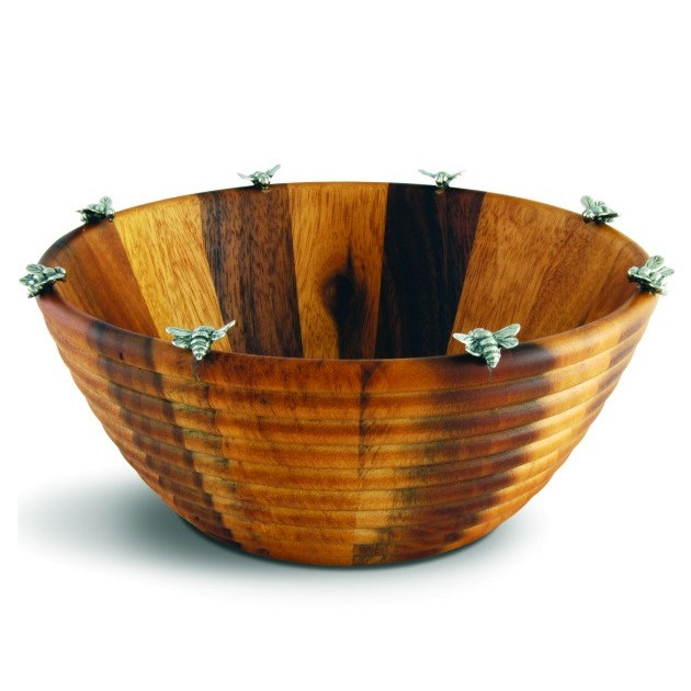 Bee Salad Serving Bowl Pewter Wood Vagabond House