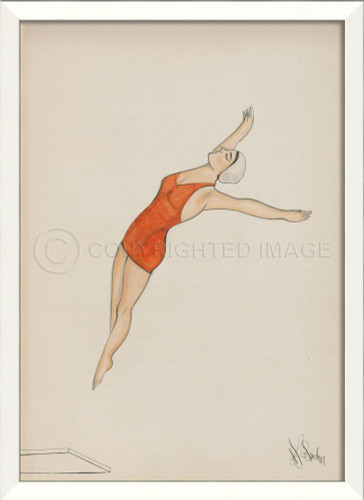 Diver In Orange Framed Wall Art