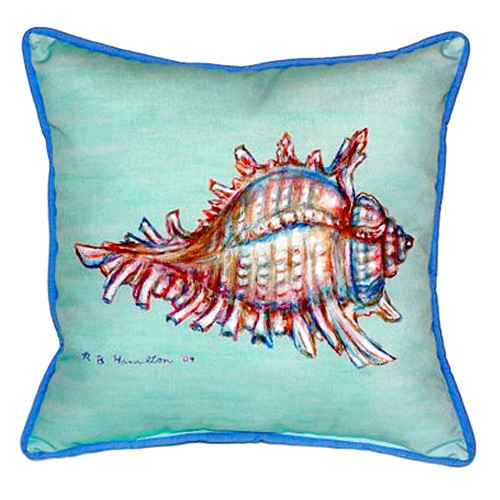 Teal Tropical Conch Shell Indoor-Outdoor Pillow